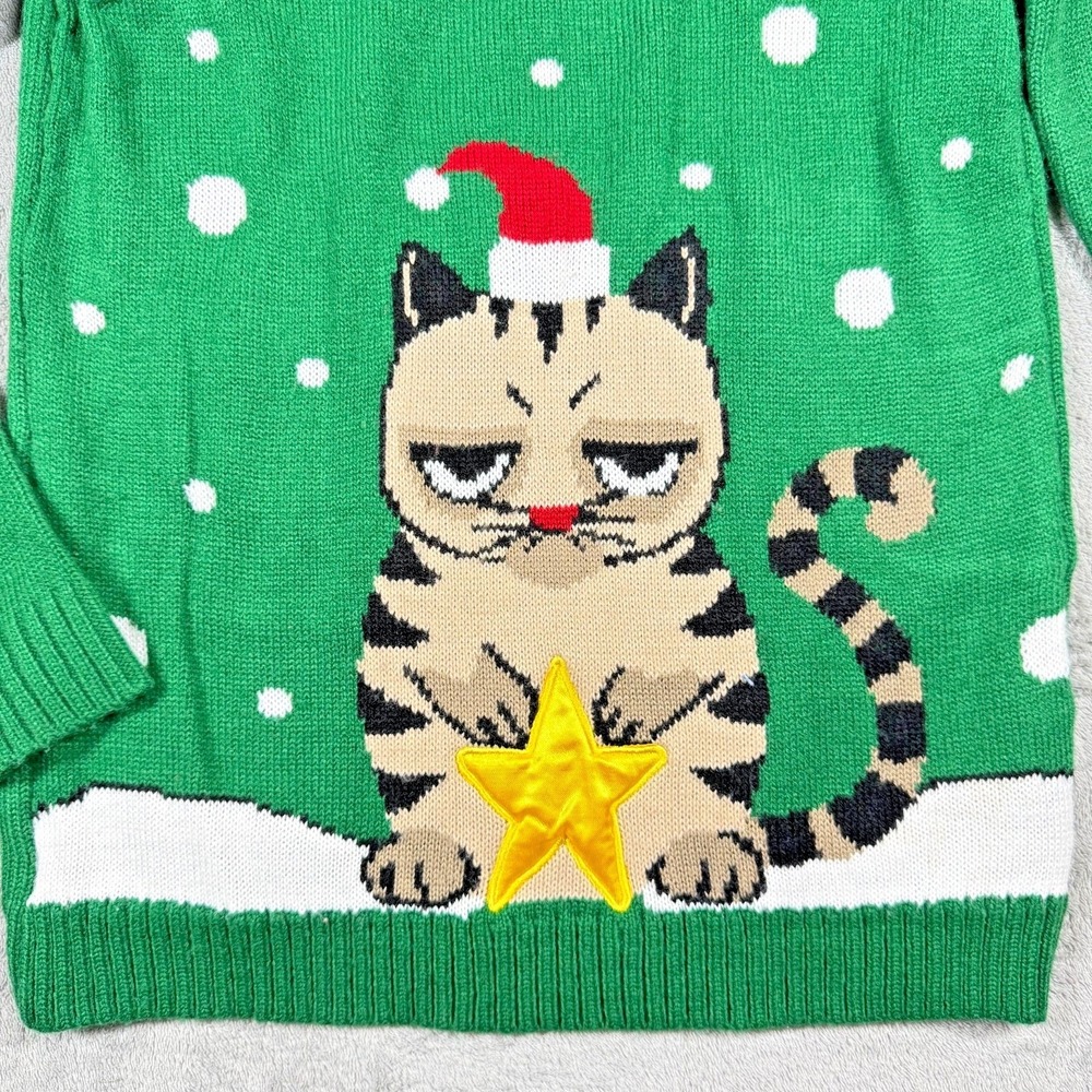 Kim Rogers‎ Women's S Green Cat Santa Ugly Christmas Sweater